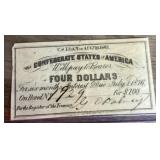 1861 CSA Confederate $4 bond coupon