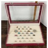 Costume jewelry rings in display case