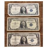 3 blue seal $1 silver certificates