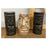 3 ceramic tiki cups