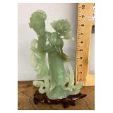 Carved jade geisha figure on stand