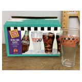 6 Coca-Cola bell soda glasses --open box