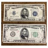 1934 C blue seal $5 Silver Certificate & bank note