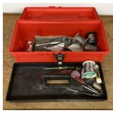 Toolbox with stained glass-making supplies