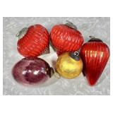 5 kugel-style glass Christmas ornaments