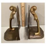 Pair of brass violin book ends