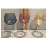 3 iridescent pastel crystal wine glasses