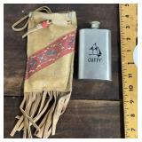Cutty Sark hip flask in fringed suede case