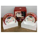 Set of holiday cat water and food bowls