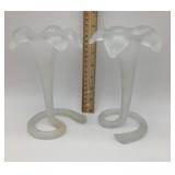 Pair of frosted glass lily vases
