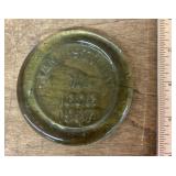 Jamestown VA green glass souvenir paperweight