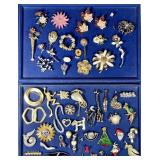 Large lot of costume jewelry brooches