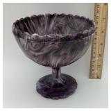 Purple slag glass pedestal bowl