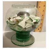 Green glass bowl with sea glass