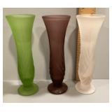 3 frosted glass bud vases