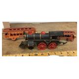 Cast iron train engine and two cars