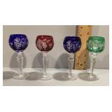 Set of 4 Bohemian cut to clear cordial glasses