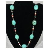 19" turquoise & gemstone necklace w/sterling