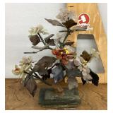 Chinese hardstone & wire bonsai tree sculpture