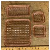4 pink Depression glass dishes