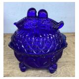 Cobalt blue doves lidded bowl