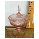 Pink Depression glass candy dish