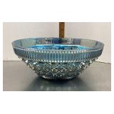 Blue iridescent glass bowl
