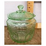 Green Depression glass biscuit jar