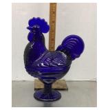 Cobalt blue glass rooster candy dish