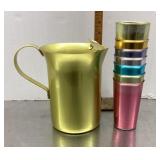 Anodized aluminum pitcher and 7 tumblers
