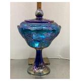Blue iridescent glass candy dish
