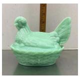 Jadeite glass hen on a nest