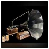 Antique Edison Standard Oak Phonograph with Cover and Exterior Horn - Working