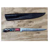 New 14in Damascus Steel Knife in Sheath