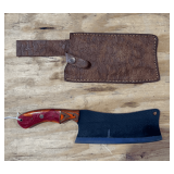 New 12in Cleaver Style Damascus Steel Knife in Sheath