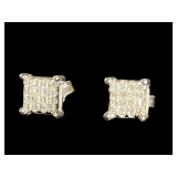 14k White Gold Square Cluster Stud Earrings