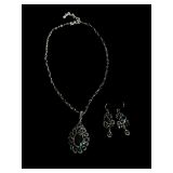 Monet Necklace and Earring Set with Black Stones