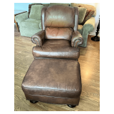 Brown Leather Armchair with Matching Ottoman