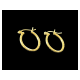 14k Yellow Gold Hammered Hoop Earrings