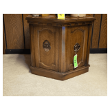 Vintage Hexagonal Wood End Table with Cabinet Storage