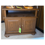 Wood Media Console with Open Shelf and Lower Cabinet