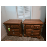 Pair of Wooden Three-Drawer Nightstands