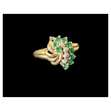 14K Yellow Gold Ring with Emerald and Diamond Accents