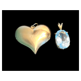 Lot - (2) Pendants - (1) Heart-Shaped and (1) Blue Stone Pendant