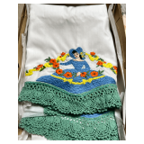 Lot - (2) Embroidered Southern Belle Pillowcases with Crochet Trim