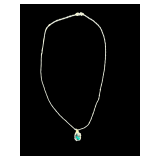Sterling Silver and Yellow Gold Pendant Necklace with Oval Green Gemstone
