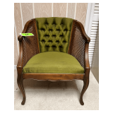 Green Upholstered Accent Chair with Cane Sides