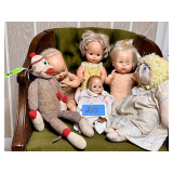 Lot - Assorted Vintage/Antique Dolls and Sock Monkey