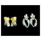 Lot - (2) Pairs Vintage Earrings - Monet Gold-Tone and Trifari Silver-Tone Earrings