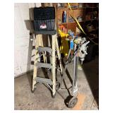 Drill Press, Step Ladder, Plastic Box